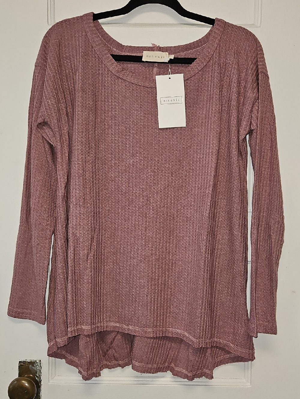 Cottagecore Ninexis Long Sleeve Ribbed Top in Mauve L-3X